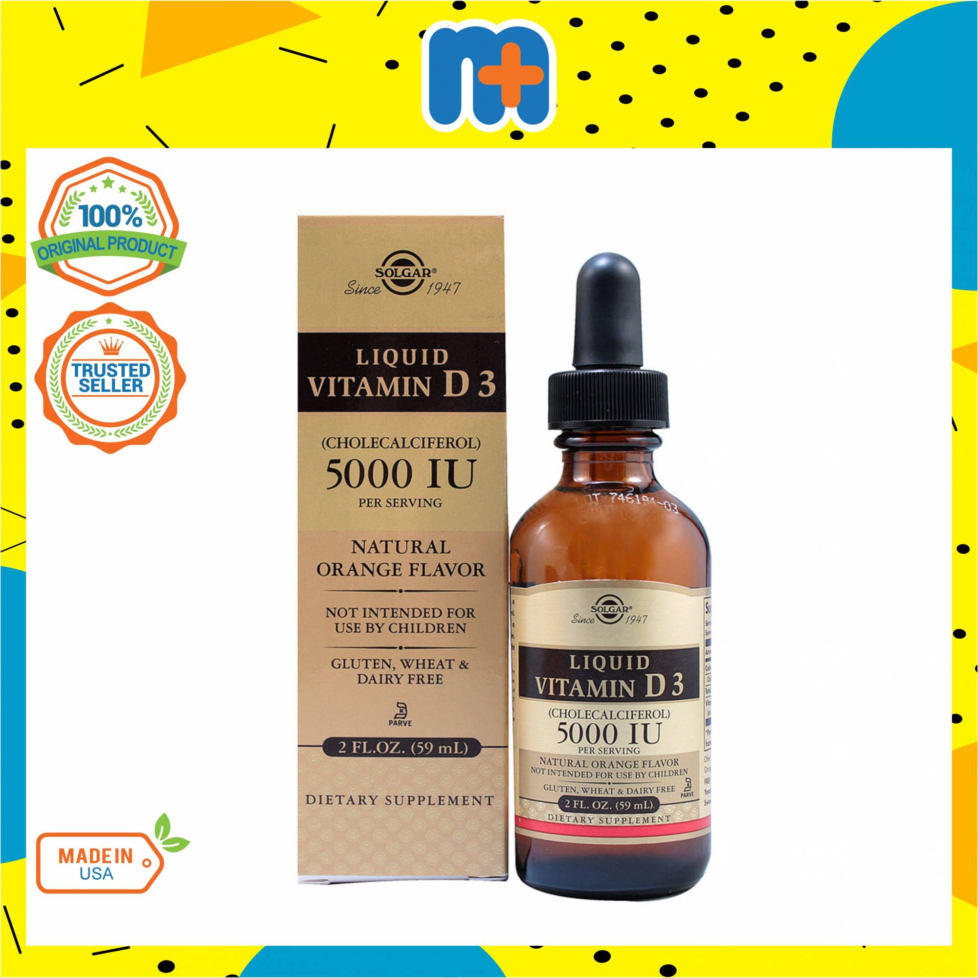 [MPLUS] SOLGAR Liquid Vitamin D3 Natural Orange Flavor 5000 Iu 59ml